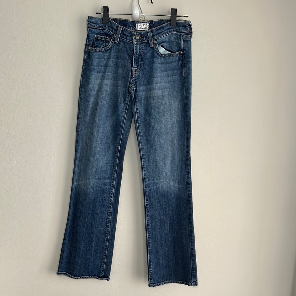 Classic Blue Boot Cut Jeans with Gold Stitching